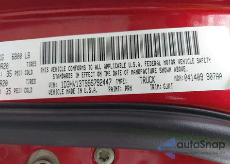 2009 Dodge Ram 1500 Laramie from USA, damaged, VIN 1D3HV13T99S792447